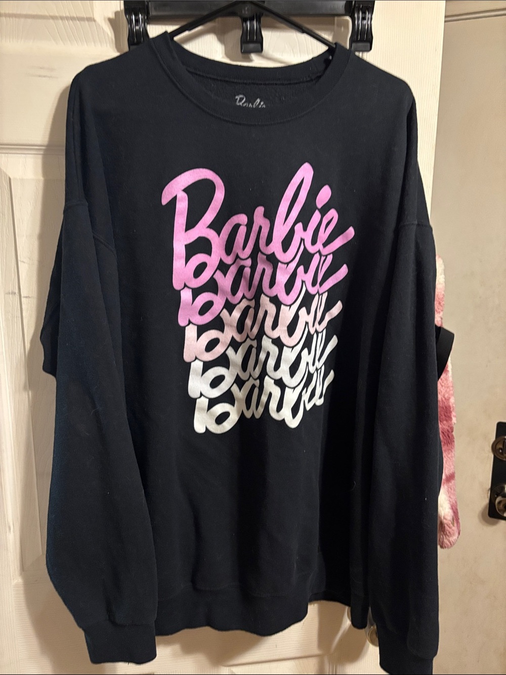 Barbie Black Sweatshirt with Pink-to-White Gradient Logo